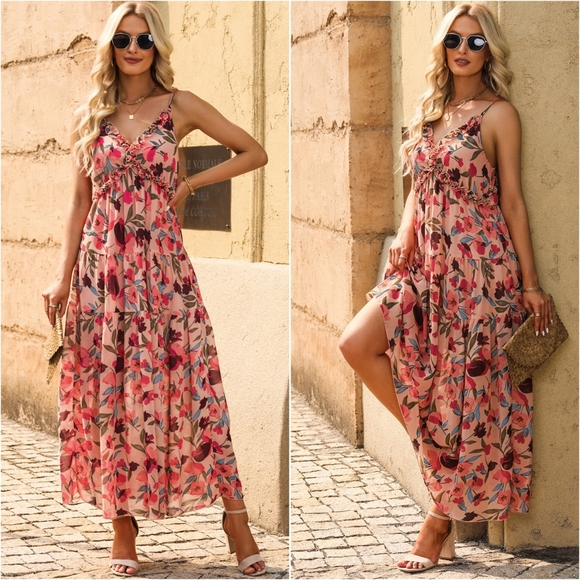 Floral Frill Trim Maxi Dress - Picture 1 of 9